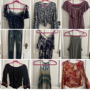 (SOLD)American Eagle Jeans (4 pair) American Eagle Tops (5 tops) and other tops